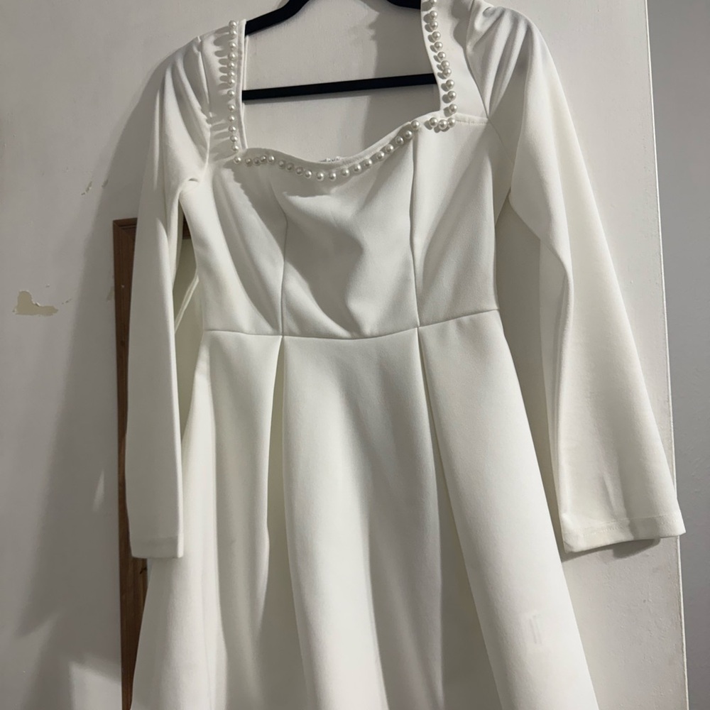 Elegant White Dress with Pearl Accents